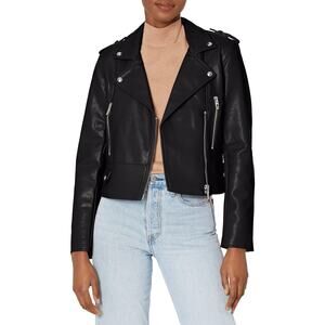 [BLANKNYC] WOMENS VEGAN LEATHER MOTO JACKET BLACK, SMALL